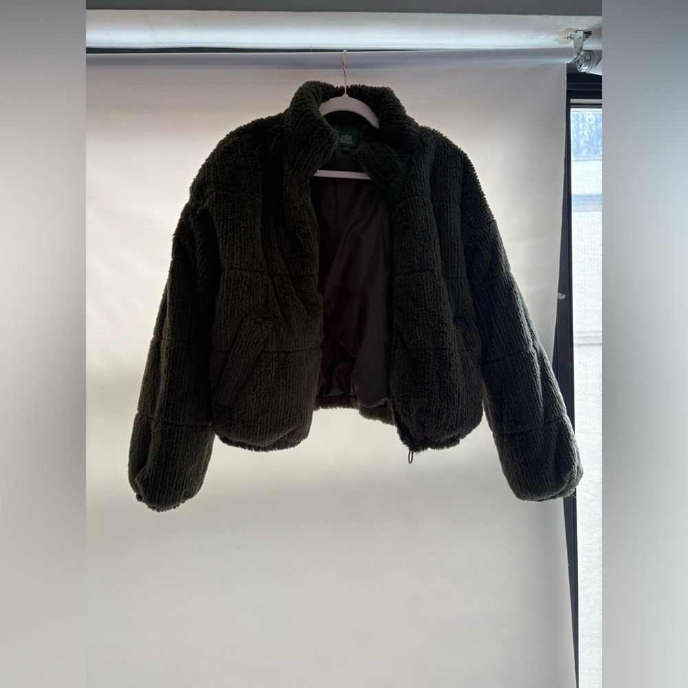 Women's Dark Green Faux Fur Jacket